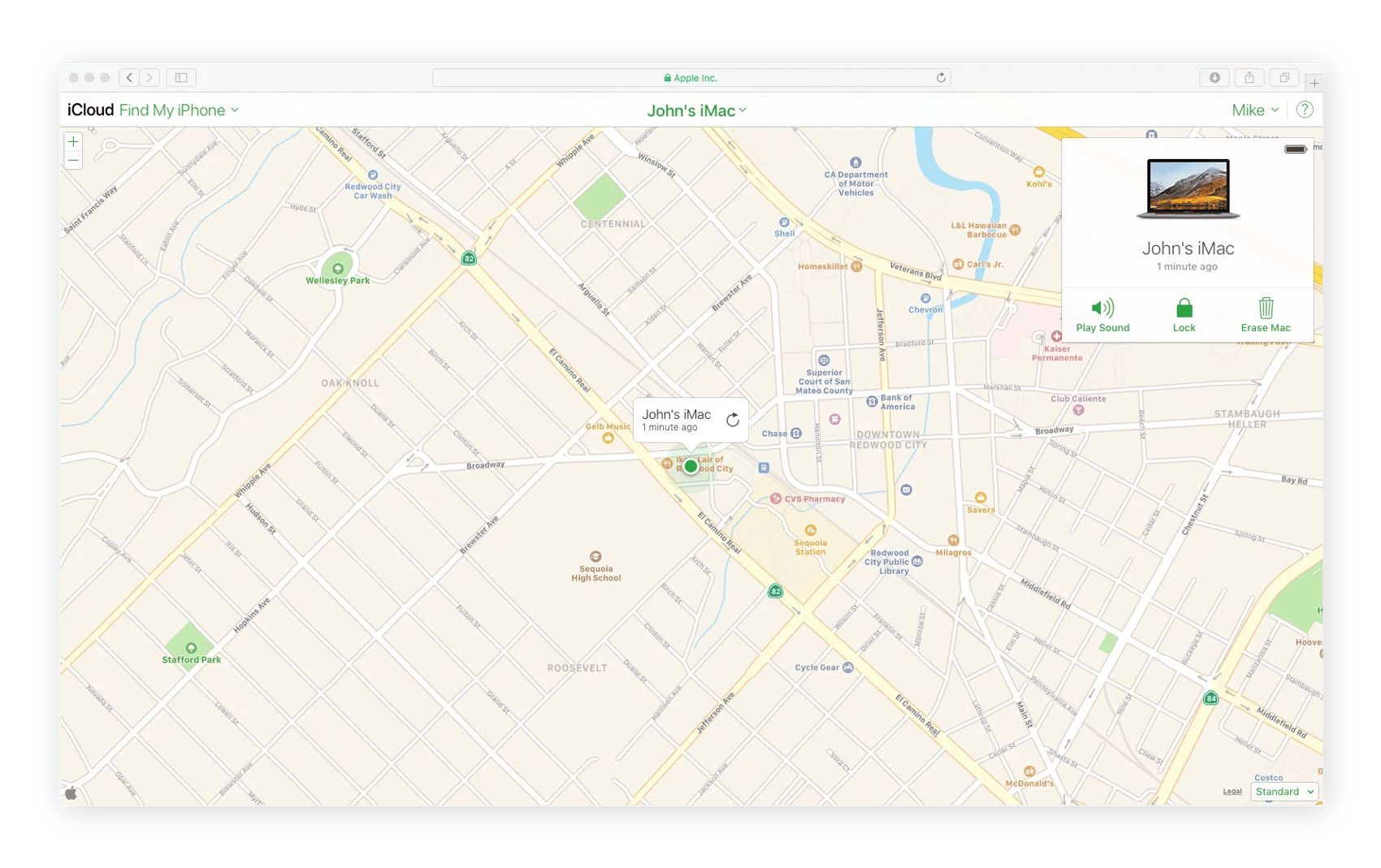 Apple's Find My Mac app on iCloud